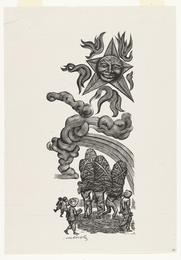 The Sun, the Rainbow and Dancers (Sol, arcoiris y danzantes), plate 14, from the portfolio Méndez: 25 Prints [illustrations for the book "Incidentes Melódicos del Mundo Irracional" by Juan de la Cabada]