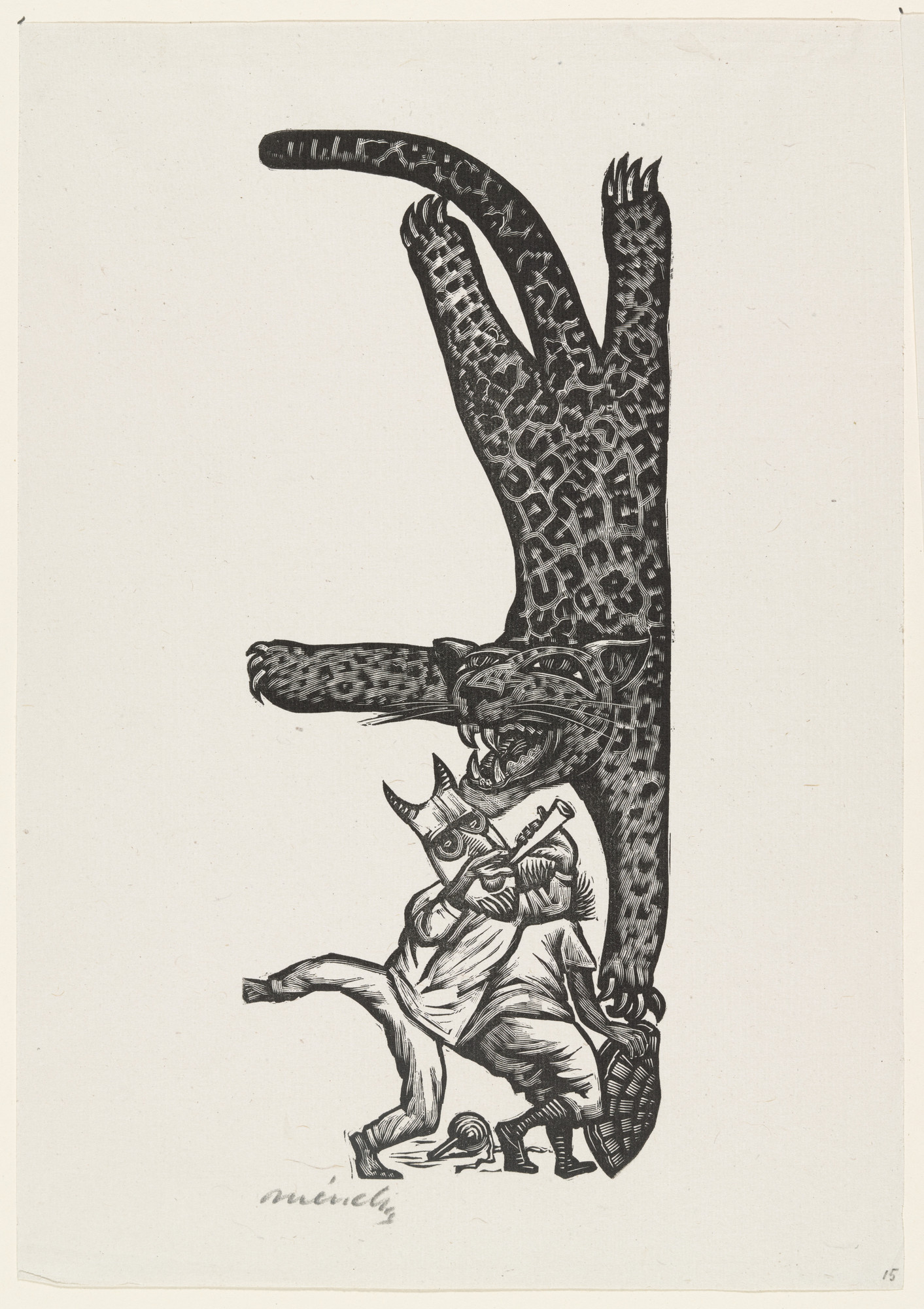Leopoldo Méndez. The Tiger's Skin (La piel del tigre), plate 15, from the portfolio Méndez: 25 Prints [illustrations for the book "Incidentes Melódicos del Mundo Irracional" by Juan de la Cabada]