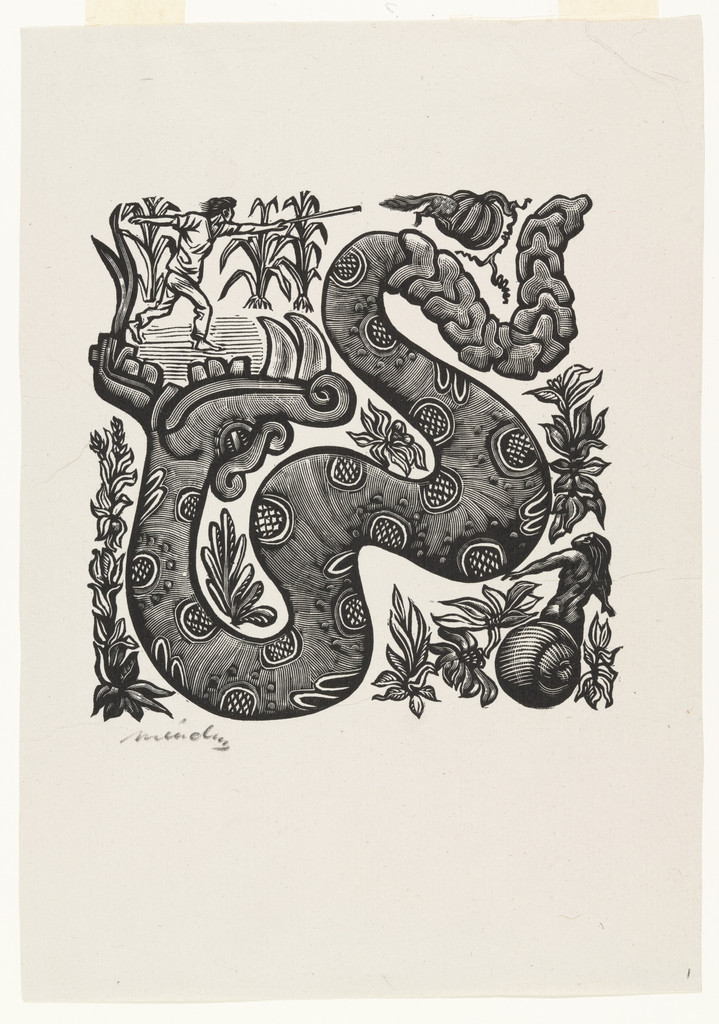 The Serpent (Serpiente), plate 1, from the portfolio Méndez: 25 Prints [illustrations for the book "Incidentes Melódicos del Mundo Irracional" by Juan de la Cabada]