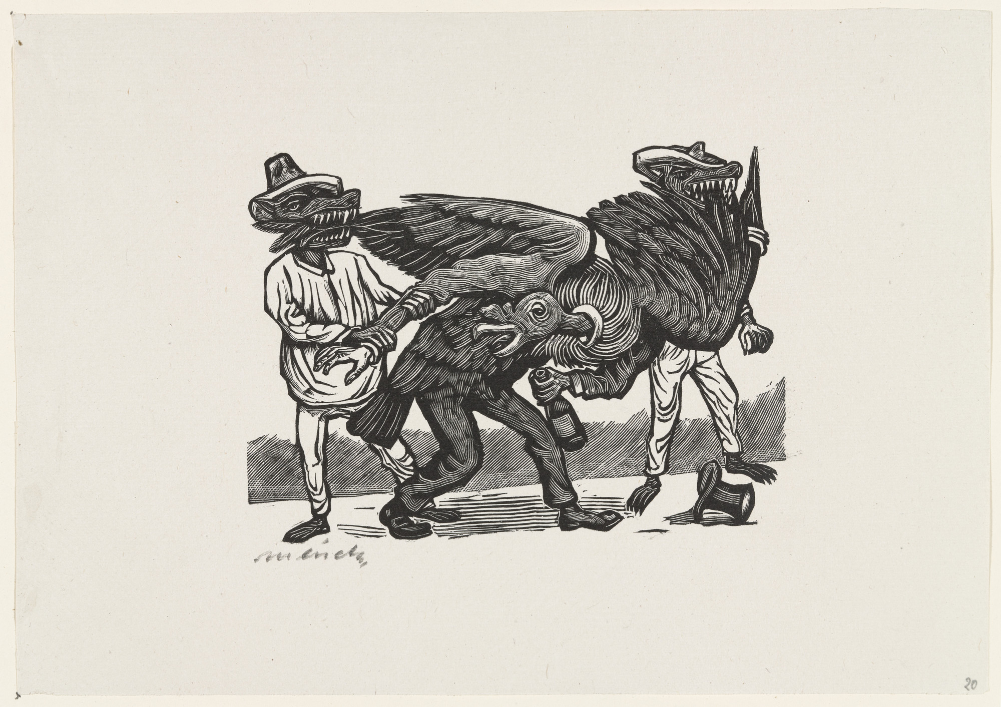 Leopoldo Méndez. Political Badgers (Los tejones policias), plate 20, from the portfolio Méndez: 25 Prints [illustrations for the book "Incidentes Melódicos del Mundo Irracional" by Juan de la Cabada]