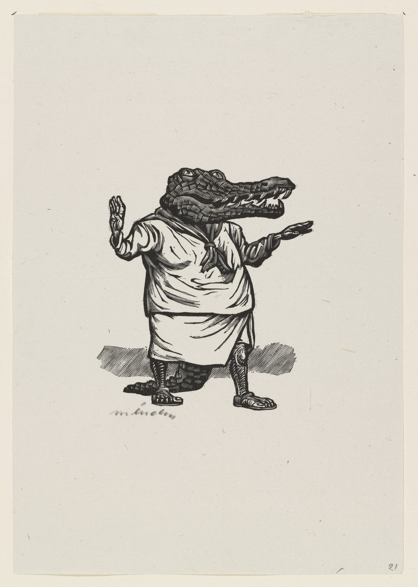 Leopoldo Méndez. The Mayor Talks (El alcalde habla), plate 21, from the portfolio Méndez: 25 Prints [illustrations for the book "Incidentes Melódicos del Mundo Irracional" by Juan de la Cabada]