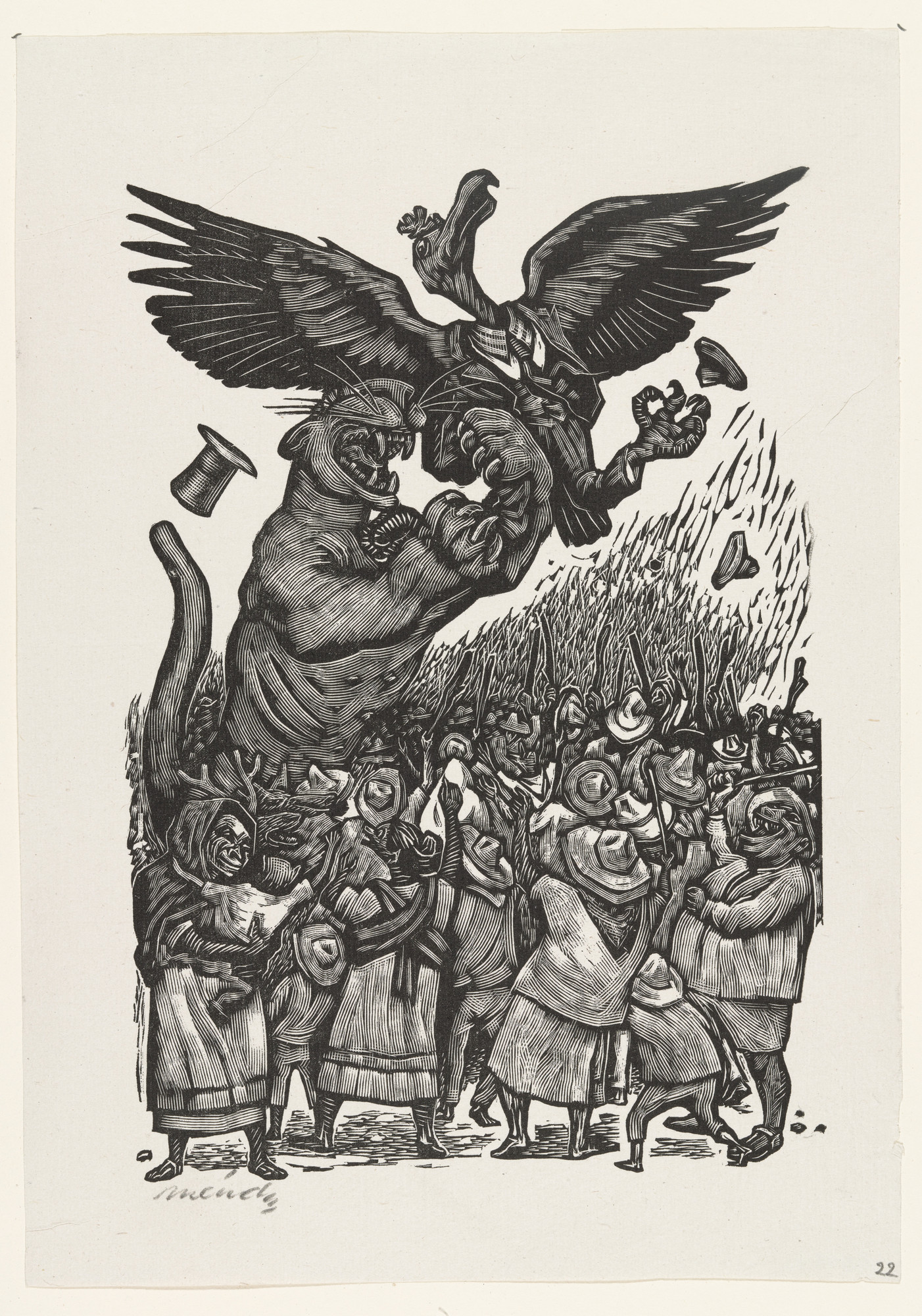 Leopoldo Méndez. Revenge (La venganza), plate 22, from the portfolio Méndez: 25 Prints [illustrations for the book "Incidentes Melódicos del Mundo Irracional" by Juan de la Cabada]