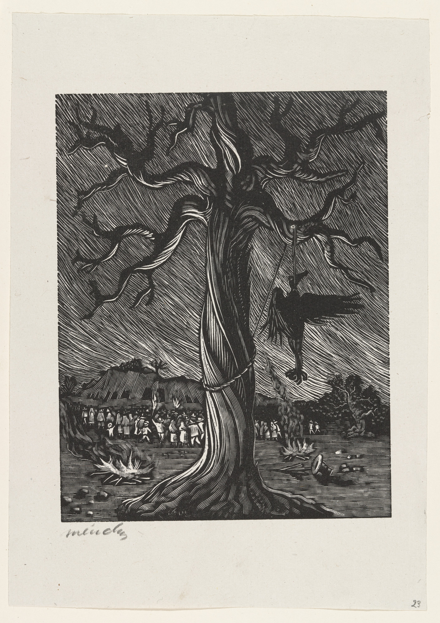 Leopoldo Méndez. The End of the Buzzard (El fin del zopilote), plate 23, from the portfolio Méndez: 25 Prints [illustrations for the book "Incidentes Melódicos del Mundo Irracional" by Juan de la Cabada]