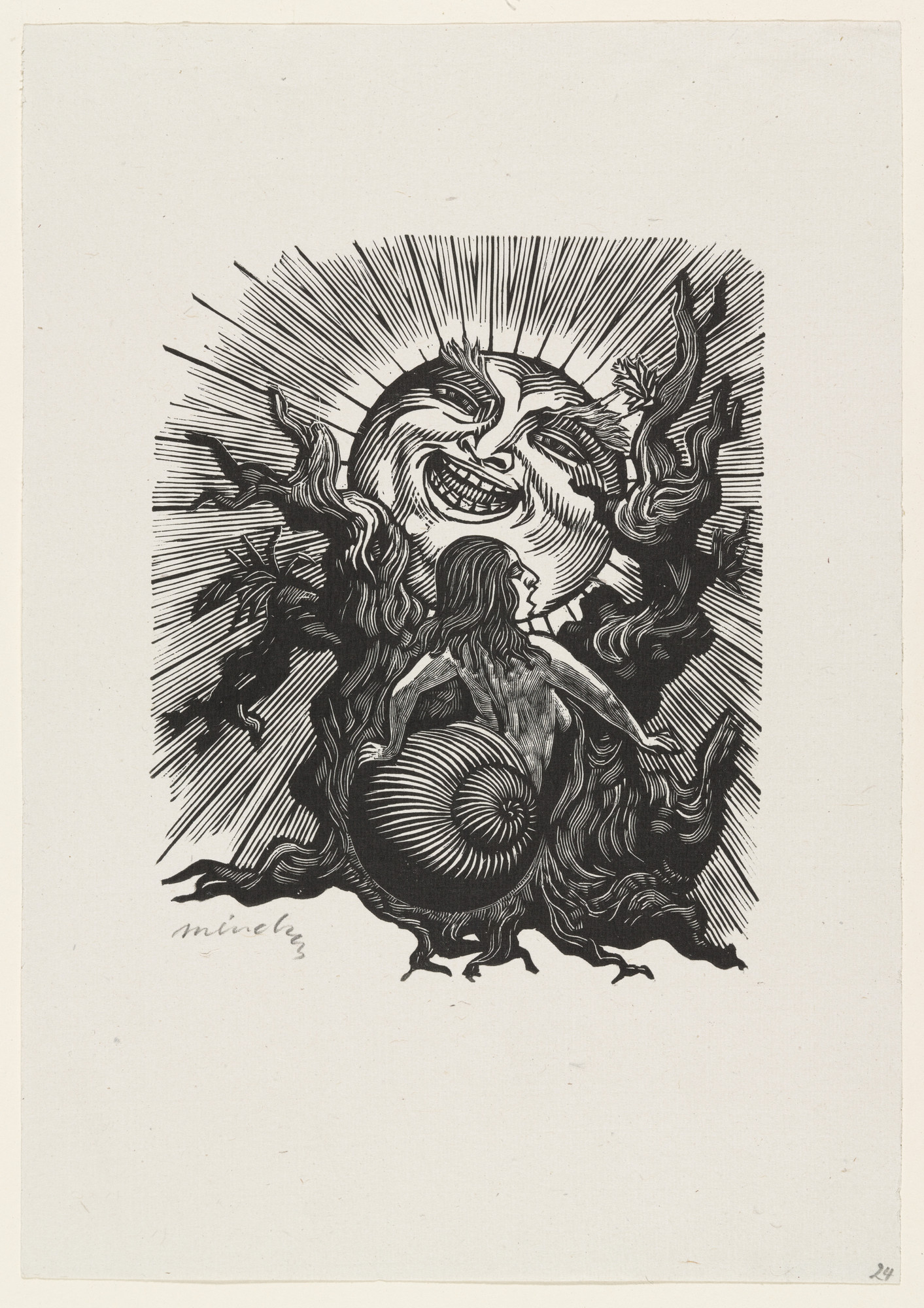 Leopoldo Méndez. The New Song (El nuevo canto), plate 24, from the portfolio Méndez: 25 Prints [illustrations for the book "Incidentes Melódicos del Mundo Irracional" by Juan de la Cabada]