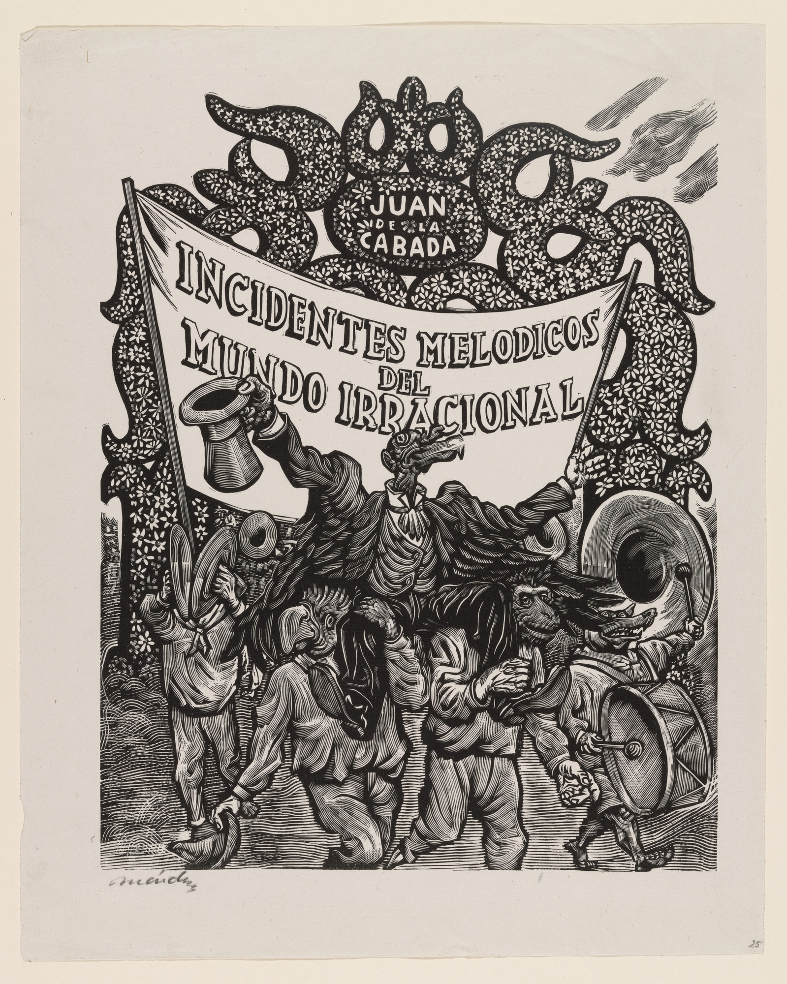 Leopoldo Méndez. The Great Entrance, plate 25, from the portfolio Méndez: 25 Prints [illustrations for the book "Incidentes Melódicos del Mundo Irracional" by Juan de la Cabada]