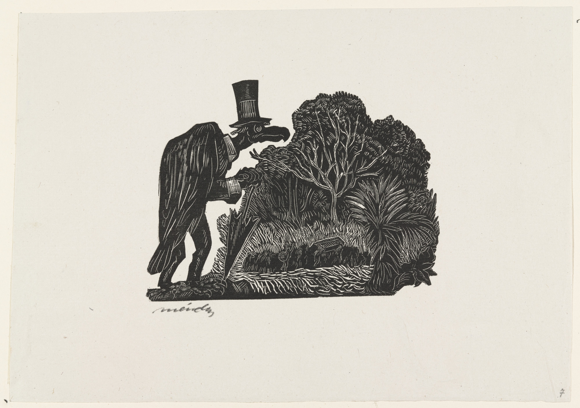 Leopoldo Méndez. The Buzzard Waits to Devour the Victims (El Zopilote espera comerse los despojos), plate 7, from the portfolio Méndez: 25 Prints [illustrations for the book "Incidentes Melódicos del Mundo Irracional" by Juan de la Cabada]
