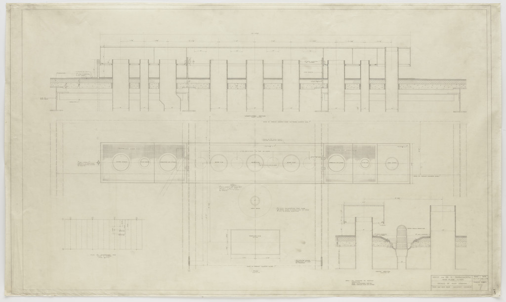 Farnsworth House, Plano, Illinois (Details of roof openings. Sections, plans)