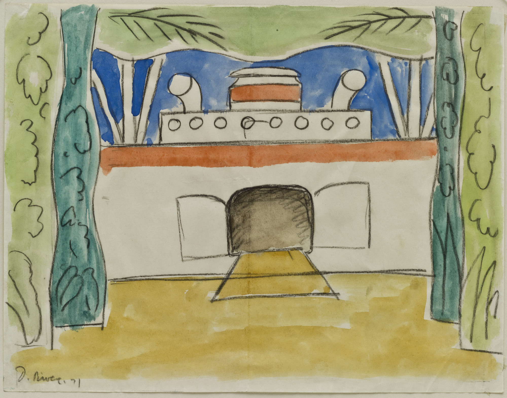 Diego Rivera. Set design for scene three of the ballet H.P. (Horsepower)