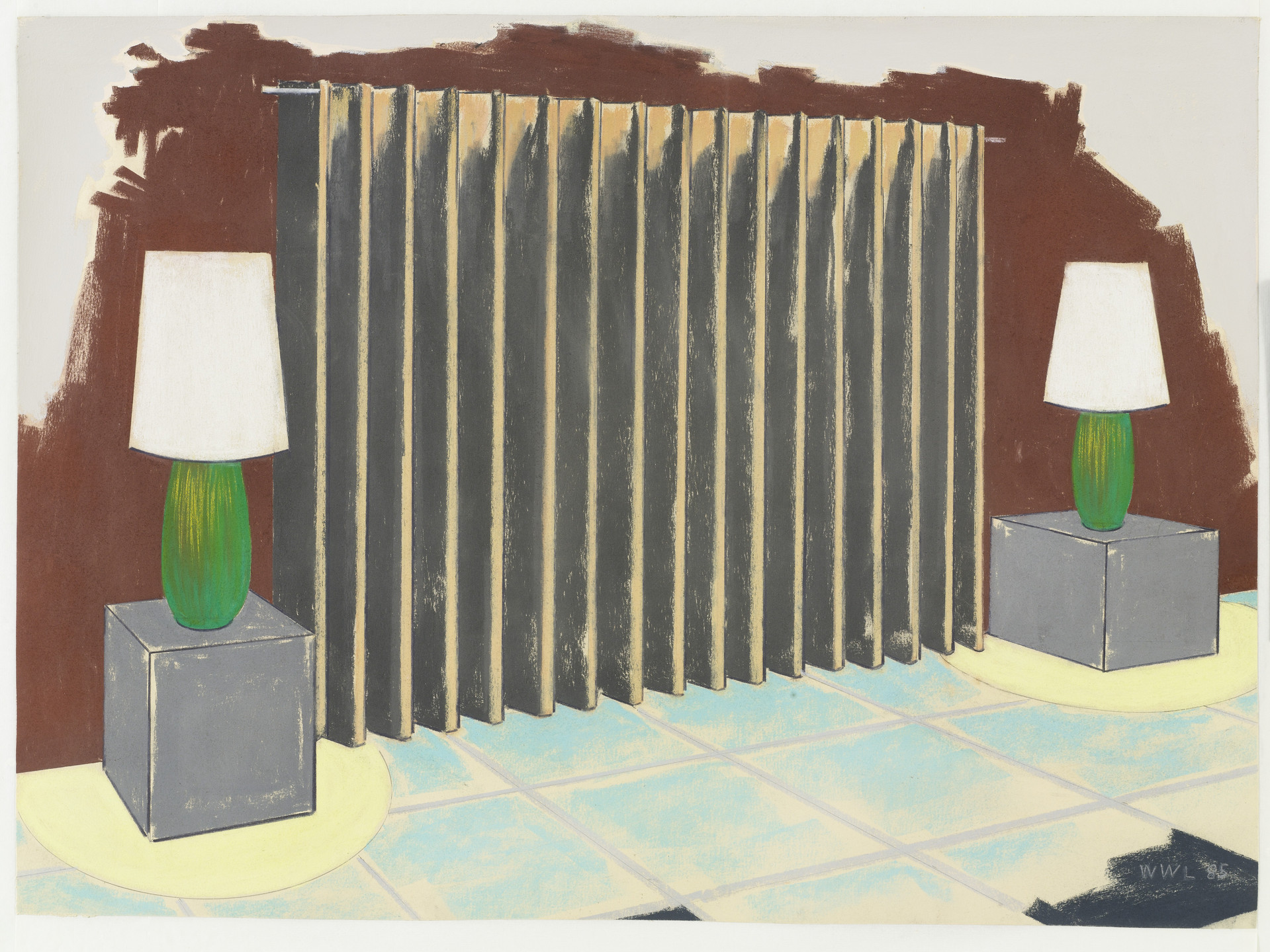 William Leavitt. Curtain with Two Lamps. 1985