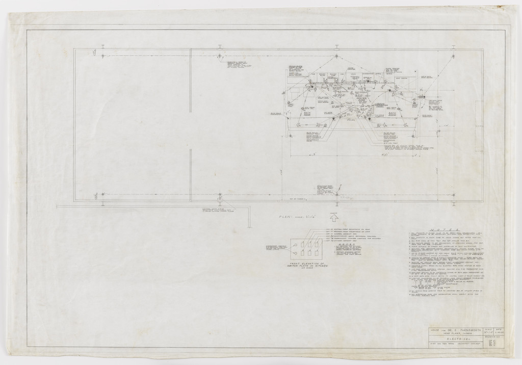 Farnsworth House, Plano, Illinois (Electrical. Elevation, plan.)