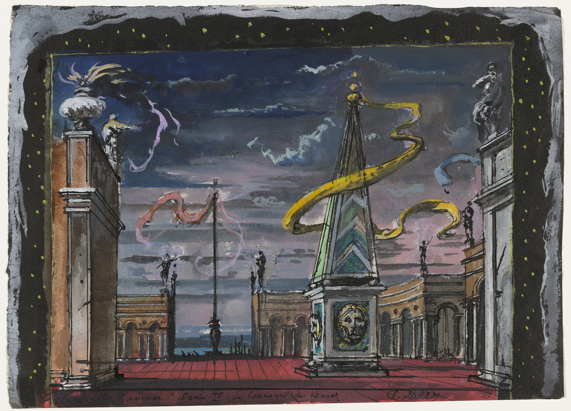 Eugene Berman. Le Carnaval de Venise (Carnival of Venice). Set design for Scene IV of the ballet Le Diable s&#39;amuse (Devil&#39;s Holiday). (1939)