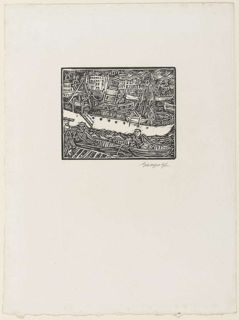 Marseille, Steamboat in the Harbor (Marseille, Dampfer im Hafen) from the periodical in portfolio form Die Schaffenden, vol. 7, no. 2
