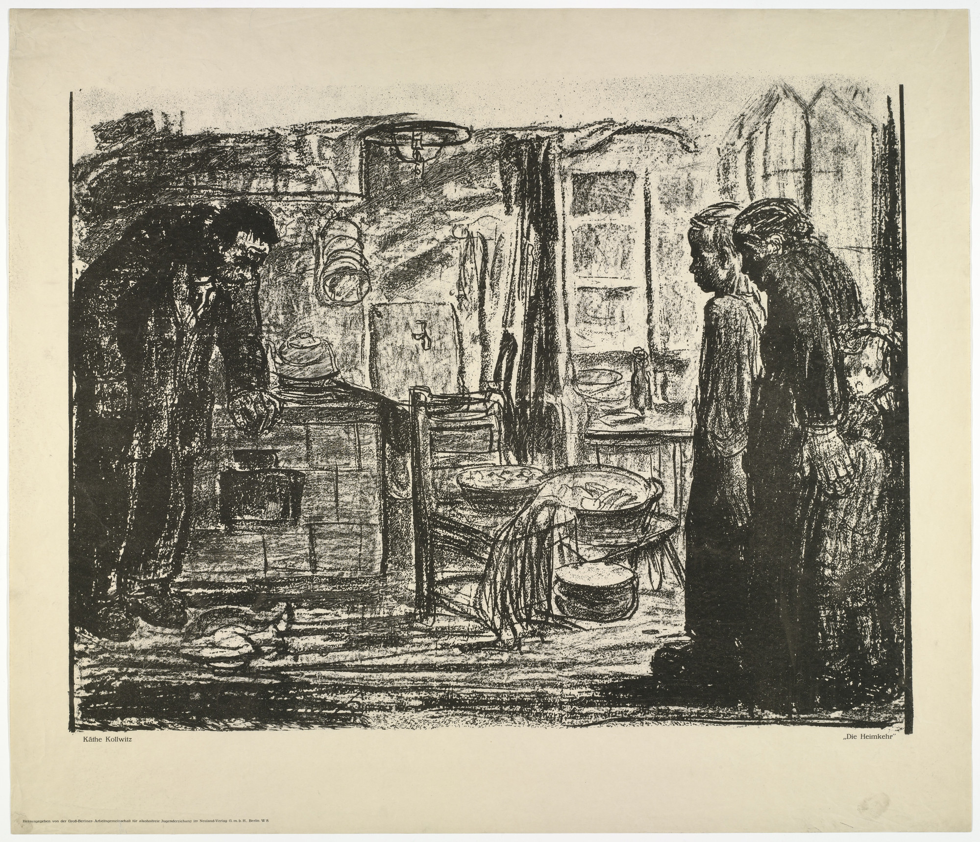 Käthe Kollwitz. The Homecoming (Die Heimkehr) [Poster for the Groß Berliner Arbeitsgemeinschaft für alkoholfreie Jugenderziehung (Working Committee of Greater Berlin for the Alcohol-Free Upbringing of Youth)]