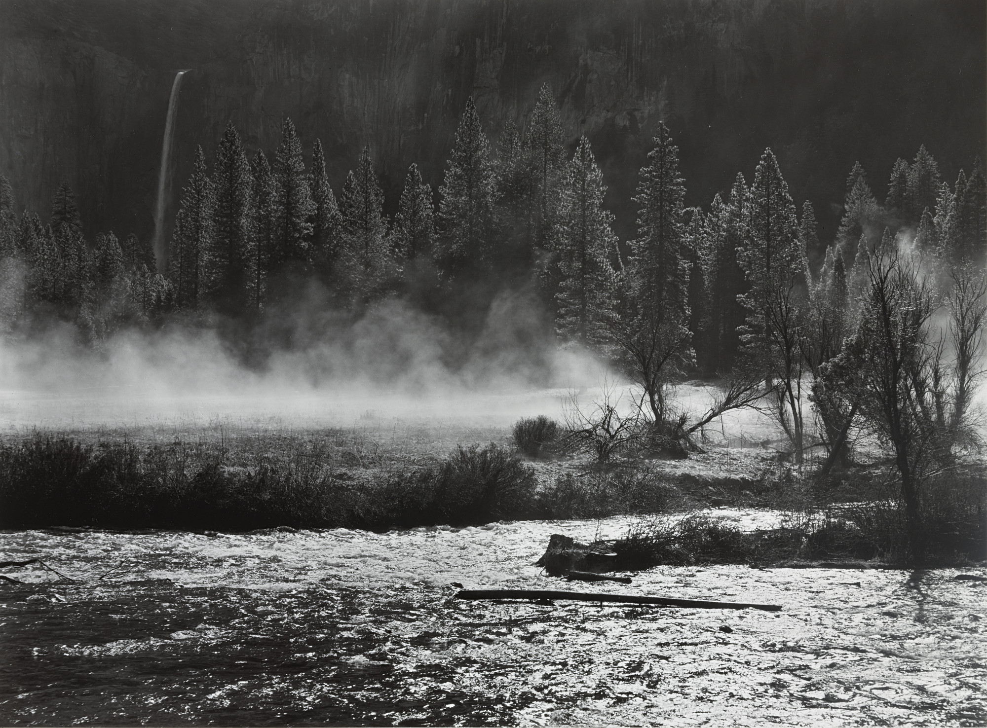 Ansel Adams Morning Mist Merced River And Bridalveil Fall Yosemite Valley California C 1945 Moma