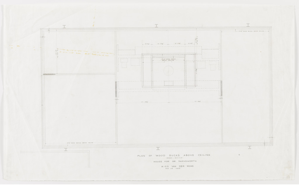 Farnsworth House, Plano, Illinois (Plan of wood bucks above ceiling)
