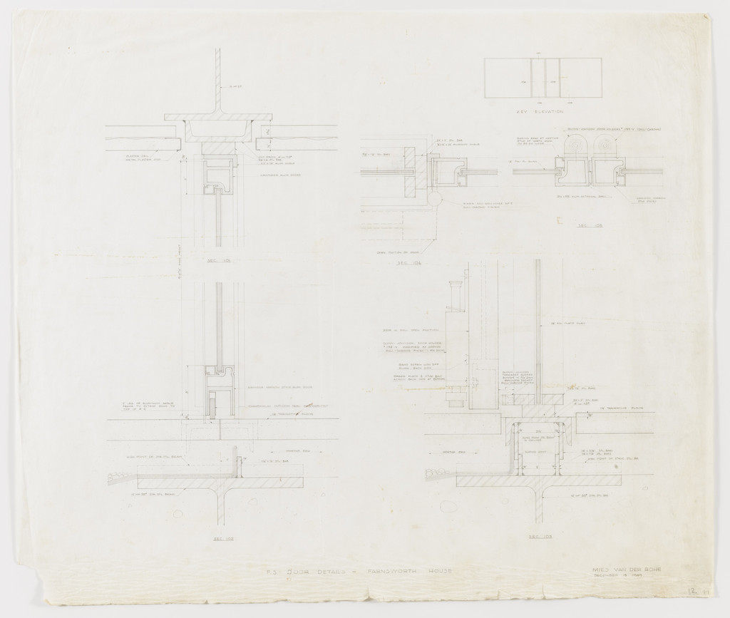 Farnsworth House, Plano, Illinois (Door details. Sections.)