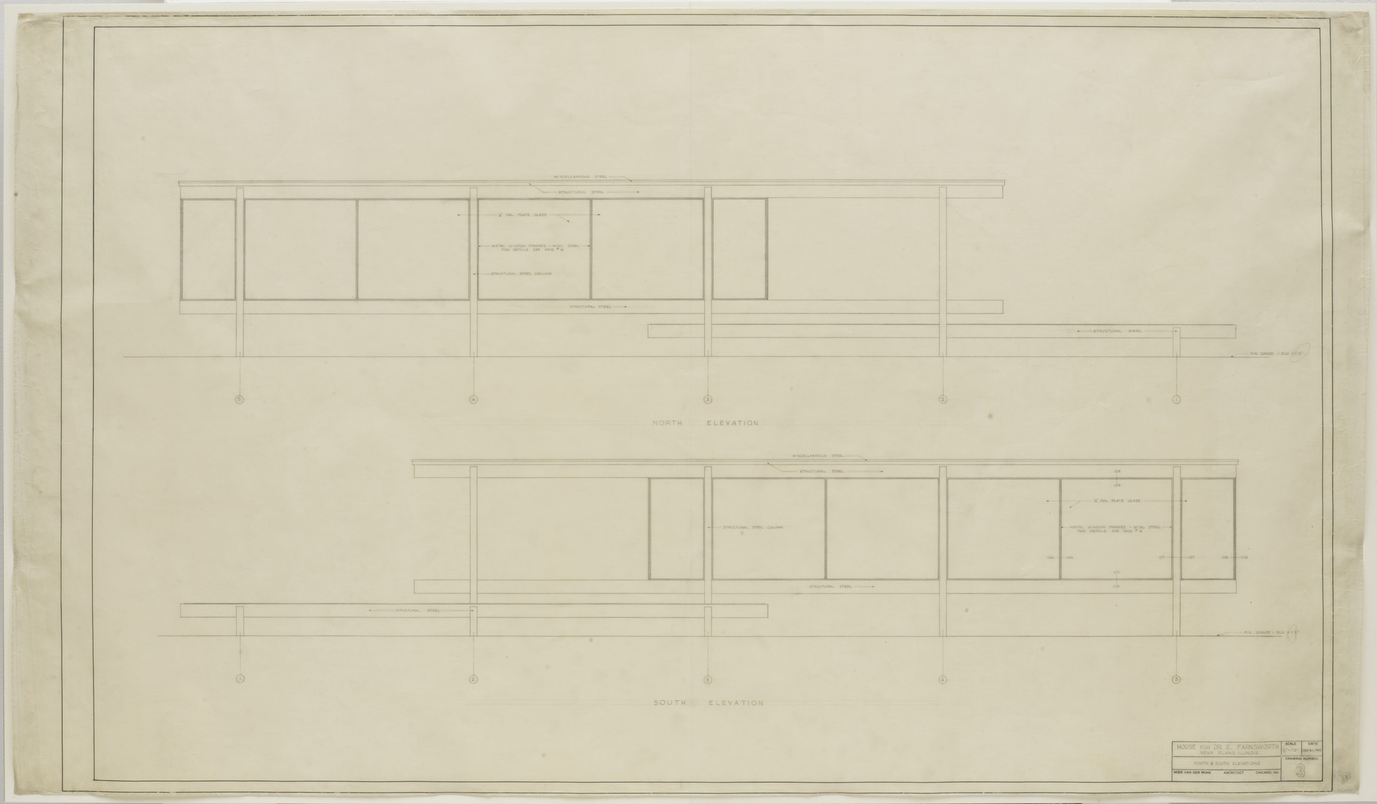 Ludwig Mies van der Rohe. Farnsworth House, Plano, Illinois (Elevations)