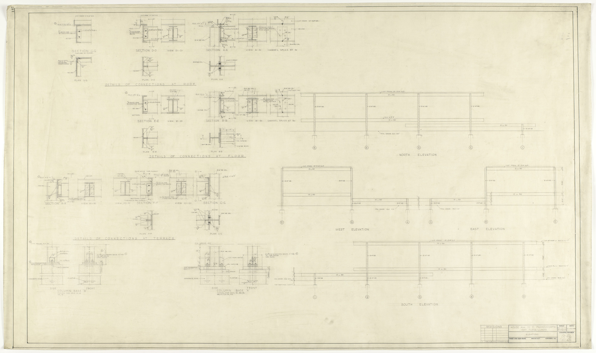 Ludwig Mies van der Rohe. Farnsworth House, Plano, Illinois (Elevations)
