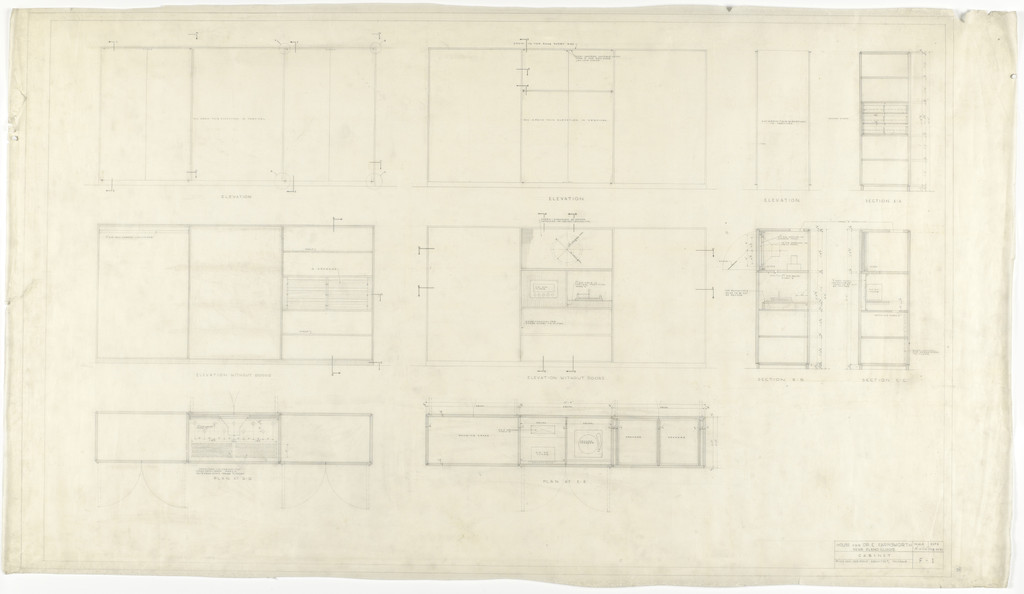 Farnsworth House, Plano, Illinois (Cabinet. Sections, elevations and plans.)