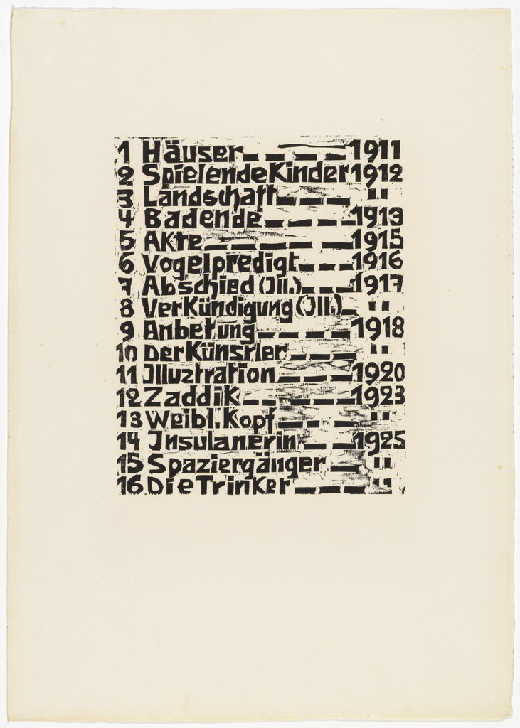 Table of Contents (Oglavlenie) from 16 Woodcuts (16 Holzschnitte)