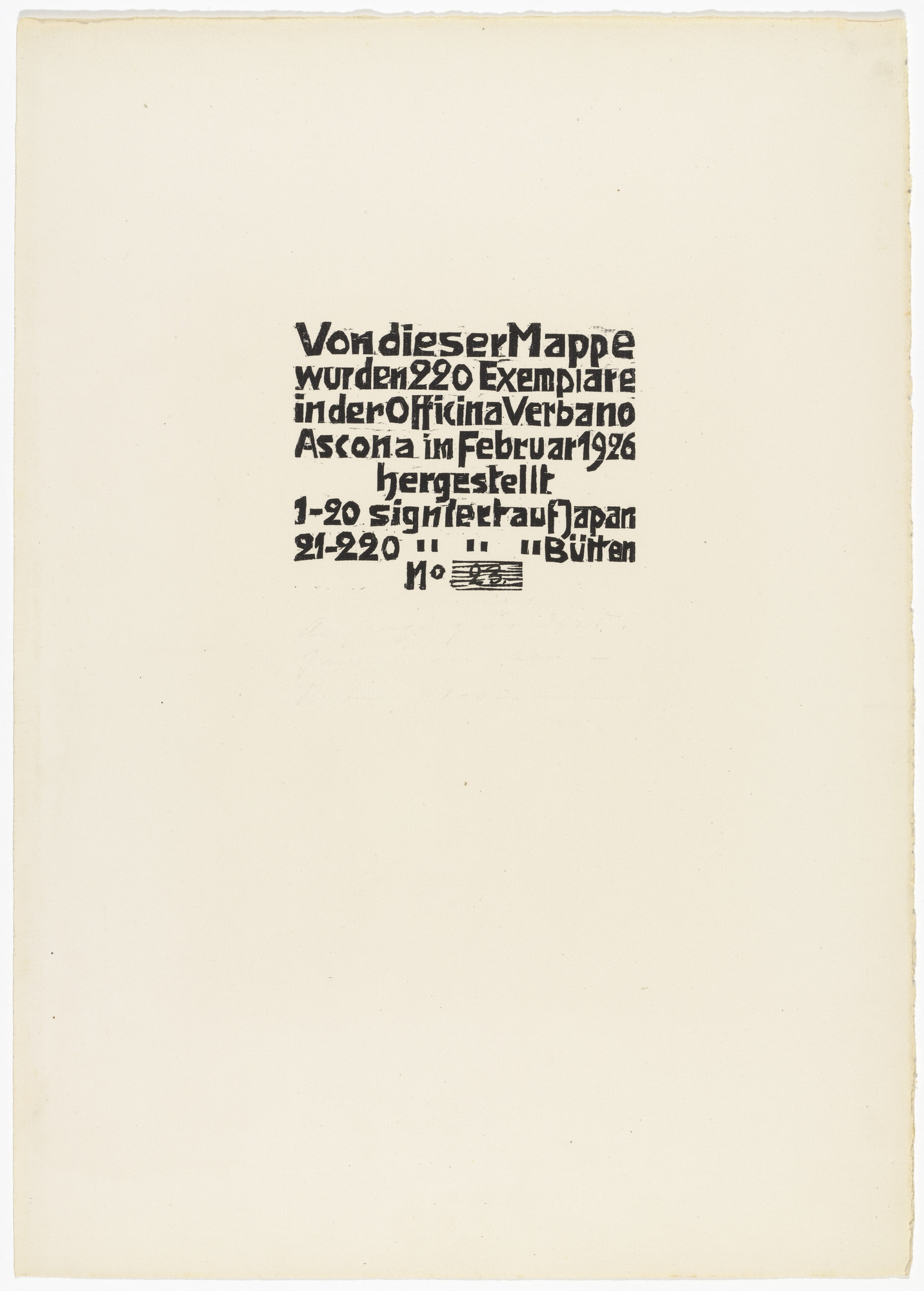 Walter Helbig. Colophon (Kolophon) from 16 Woodcuts (16 Holzschnitte)