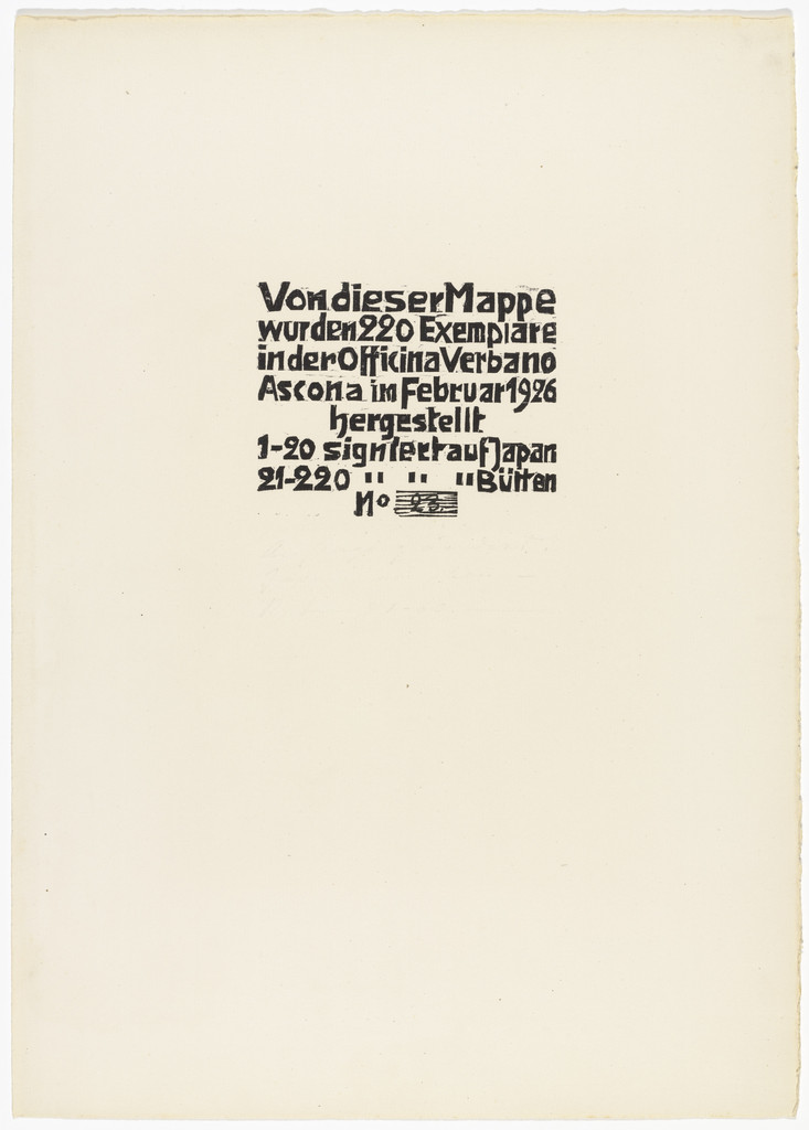 Colophon (Kolophon) from 16 Woodcuts (16 Holzschnitte)