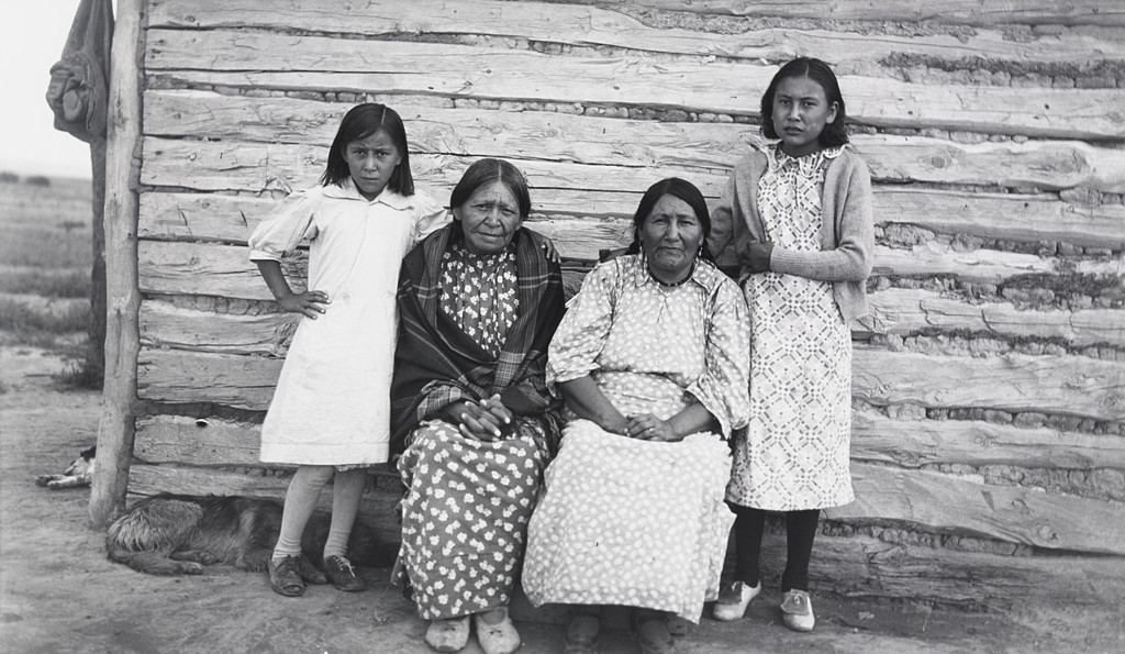 Mrs. Low Cedar, Mrs. Jim Fish and Her Two Daughters