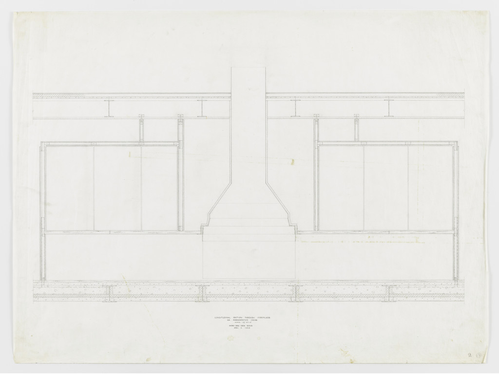 Farnsworth House, Plano, Illinois (Longitudinal section through fireplace)