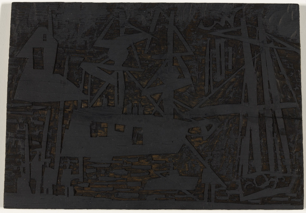 Woodblock for Harbor (with Boats and Anglers) (Hafen [mit Booten und Anglern])