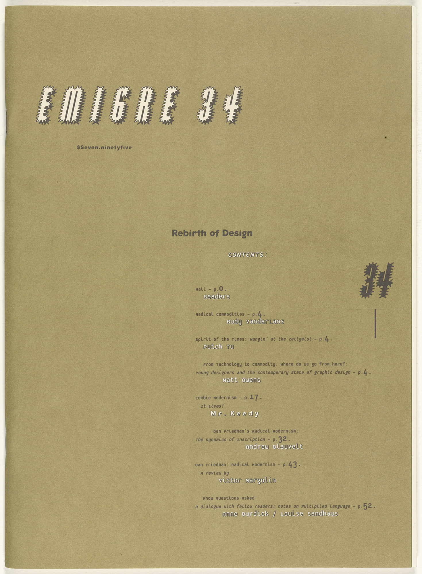 Emigre Inc., Rudy VanderLans, Zuzana Licko. Emigre 34, The Rebirth of Design