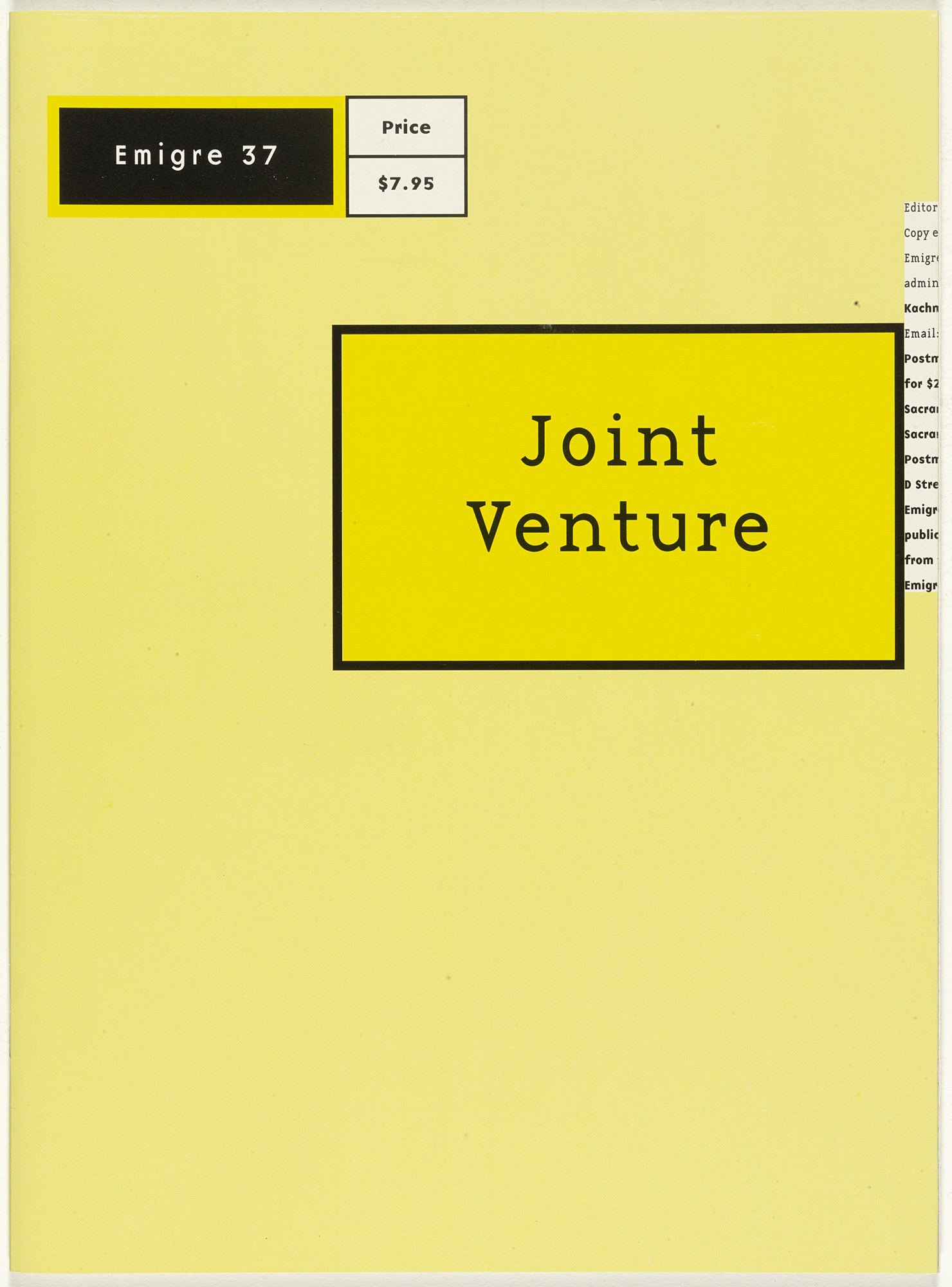 Emigre Inc., Rudy VanderLans, Zuzana Licko. Emigre 37, Joint Venture