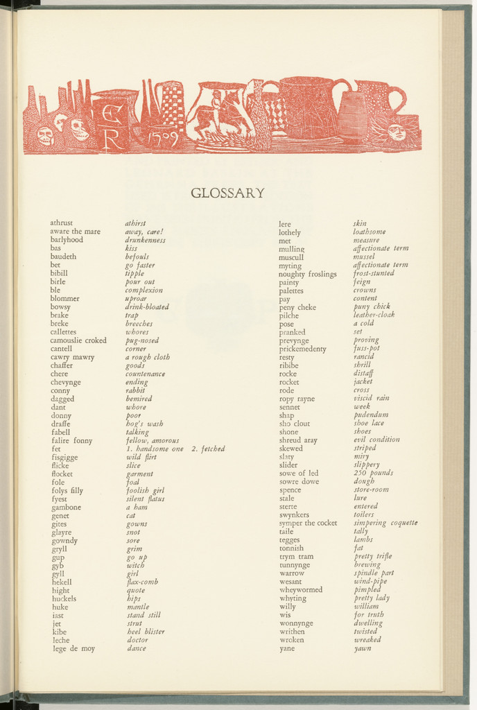 Headpiece (glossary) from The Tunning of Elynour Rummynge, Leonard Baskin, 1953
