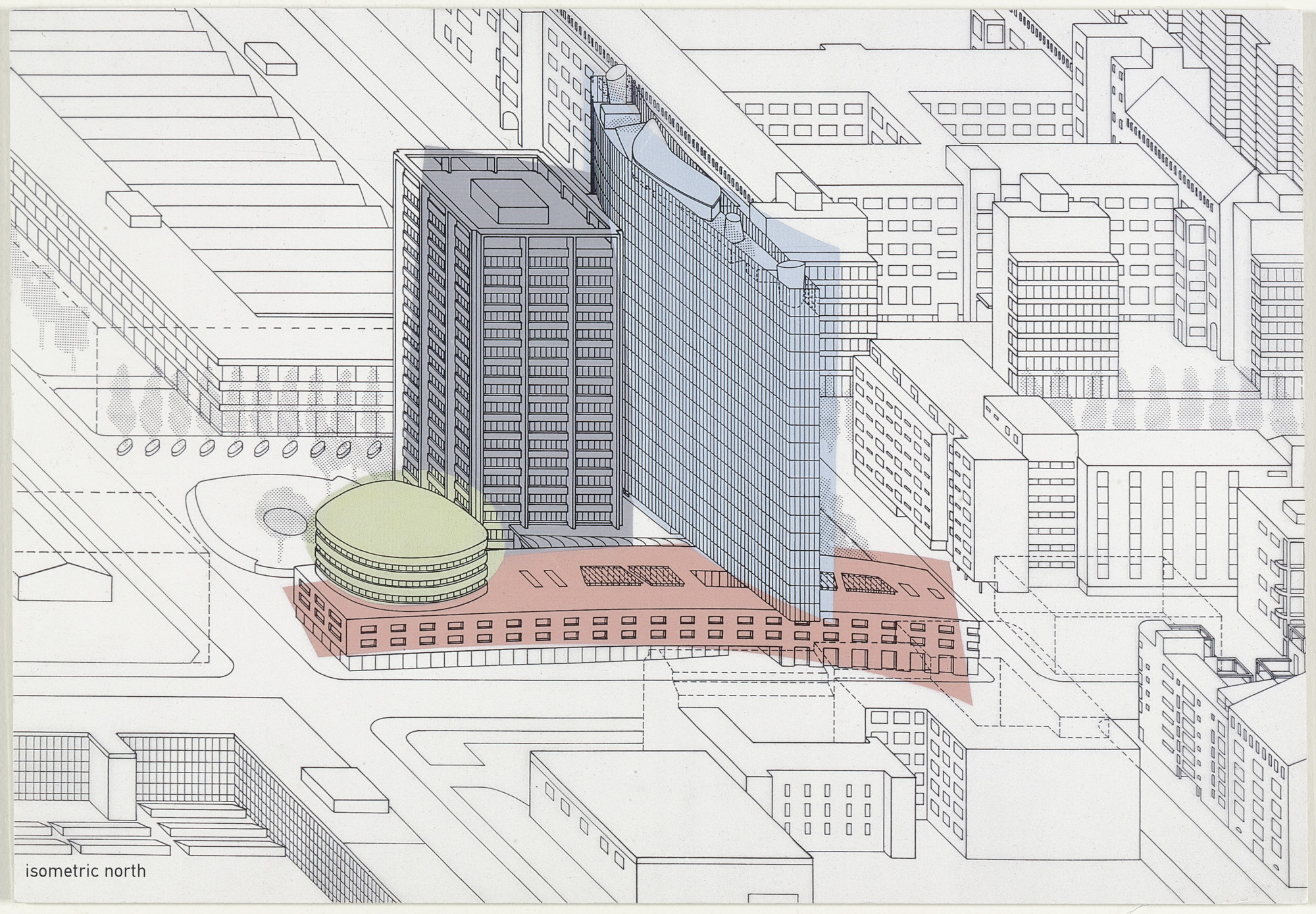 Matthias Sauerbruch, Louisa Hutton. GSW Headquarters, Berlin, Germany, Urban isometric. 1991