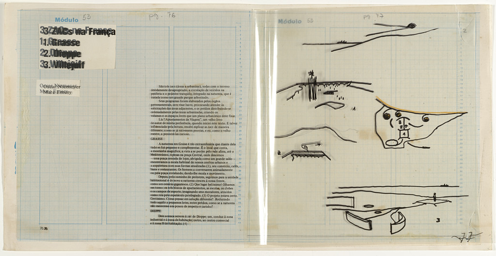 Urban Plans (ZAC) Projects for Grasse, Dieppe, and Villejuif, France, Aerial perspectives and plan for Grasse in maquette for Modulo Journal No. 53