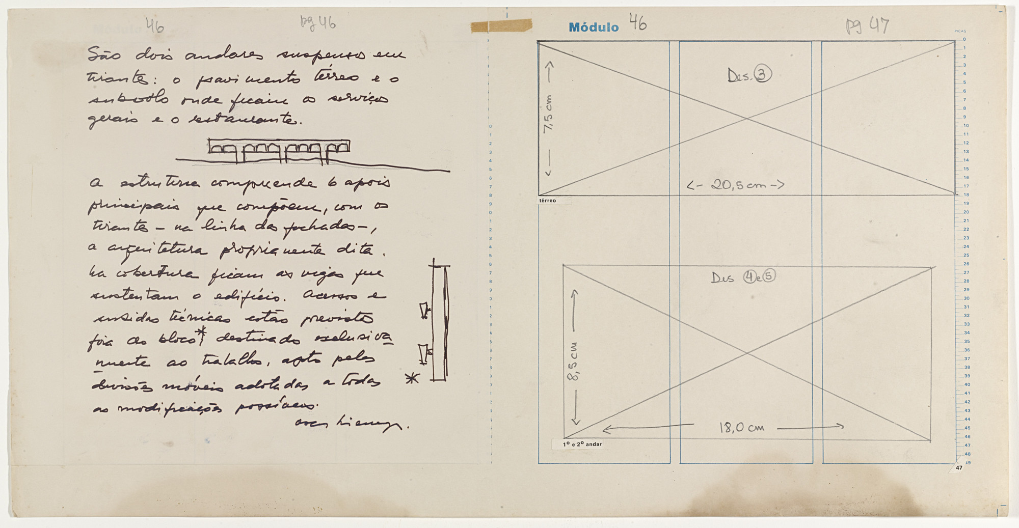 Oscar Niemeyer. Fata Engineering Headquarters, Turin, Italy, Sketch in maquette for Modulo Journal No. 46