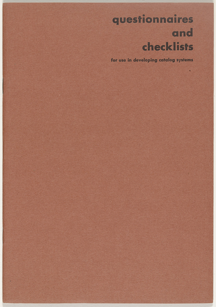 Questionnaire and Checklists for use in developing Catalogue Systems