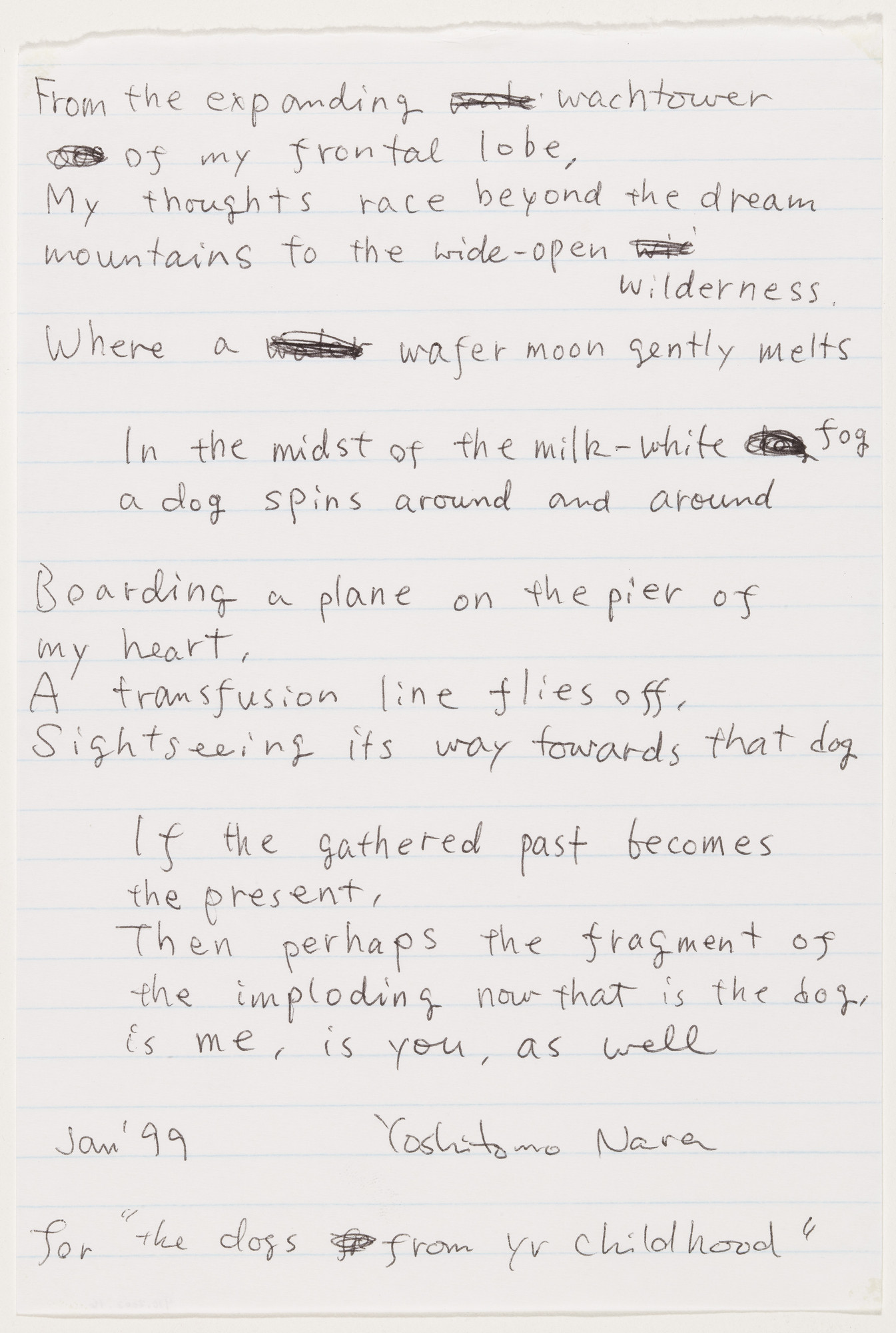 Yoshitomo Nara. Untitled ("From the expanding watchtower... For 'the dogs from yr childhood'") from the series Time of My Life