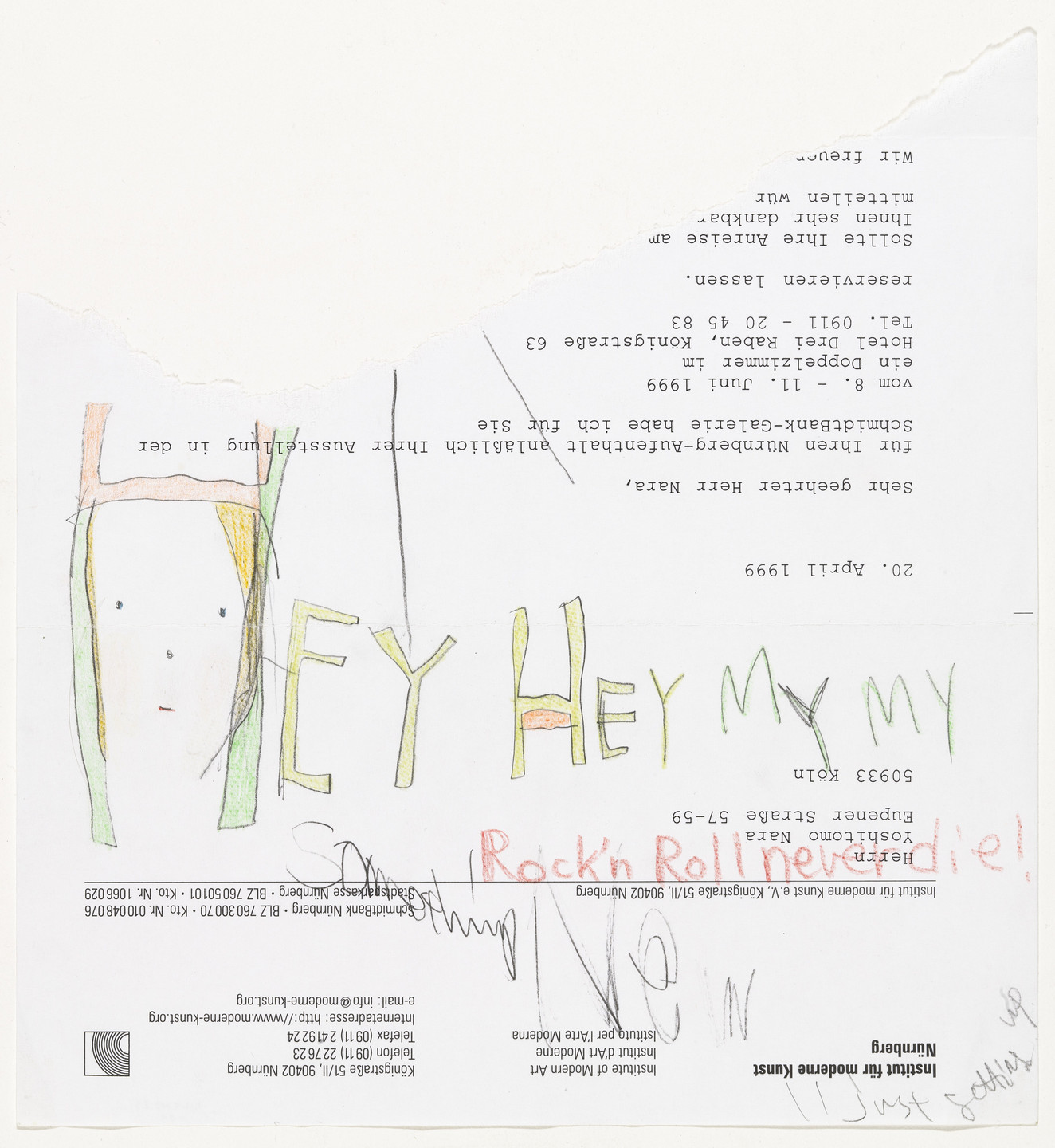 Yoshitomo Nara. Untitled ("Hey Hey My My Rock'n Roll Never Die!") from the series Time of My Life. 1992–2000