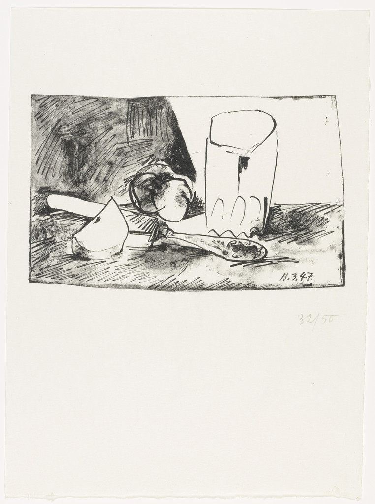 Apples, Glass, and Knife (supplementary suite, plate 4) from Dans l'Atelier de Picasso