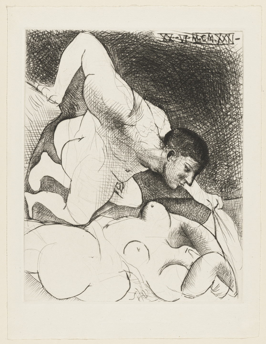 Pablo Picasso. Man Unveiling a Woman (Homme dévoilant une femme) from the Vollard Suite (Suite Vollard). 1931, published 1939