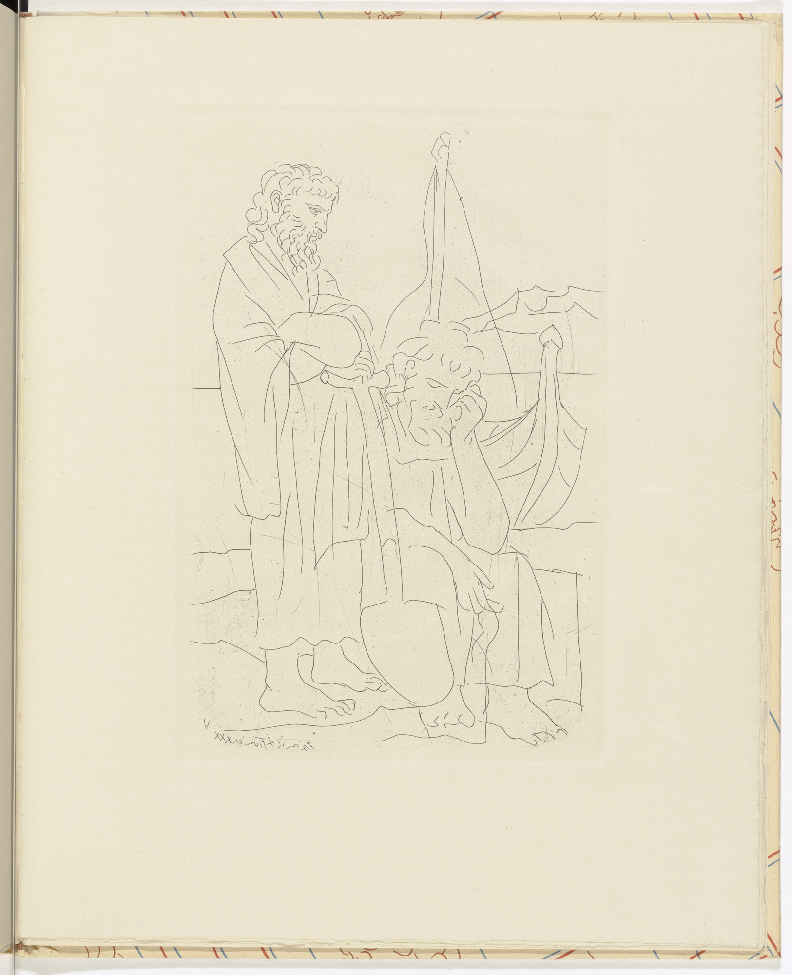 Pablo Picasso. Two Old Men at the Seashore with a Shovel and a Small Boat ( Deux vieux au bord de la mer avec une pelle et une barque ) from Lysistrata