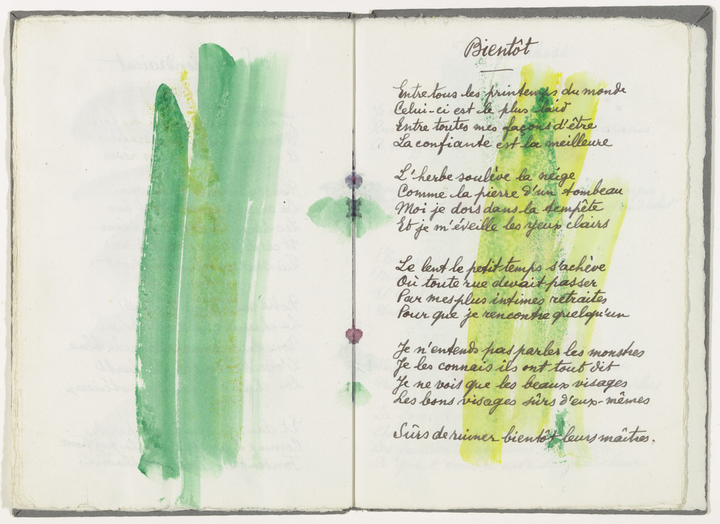 Text with double page decoration (folios 16 verso and 17) from the illustrated book Divers Poèmes du Livre Ouvert