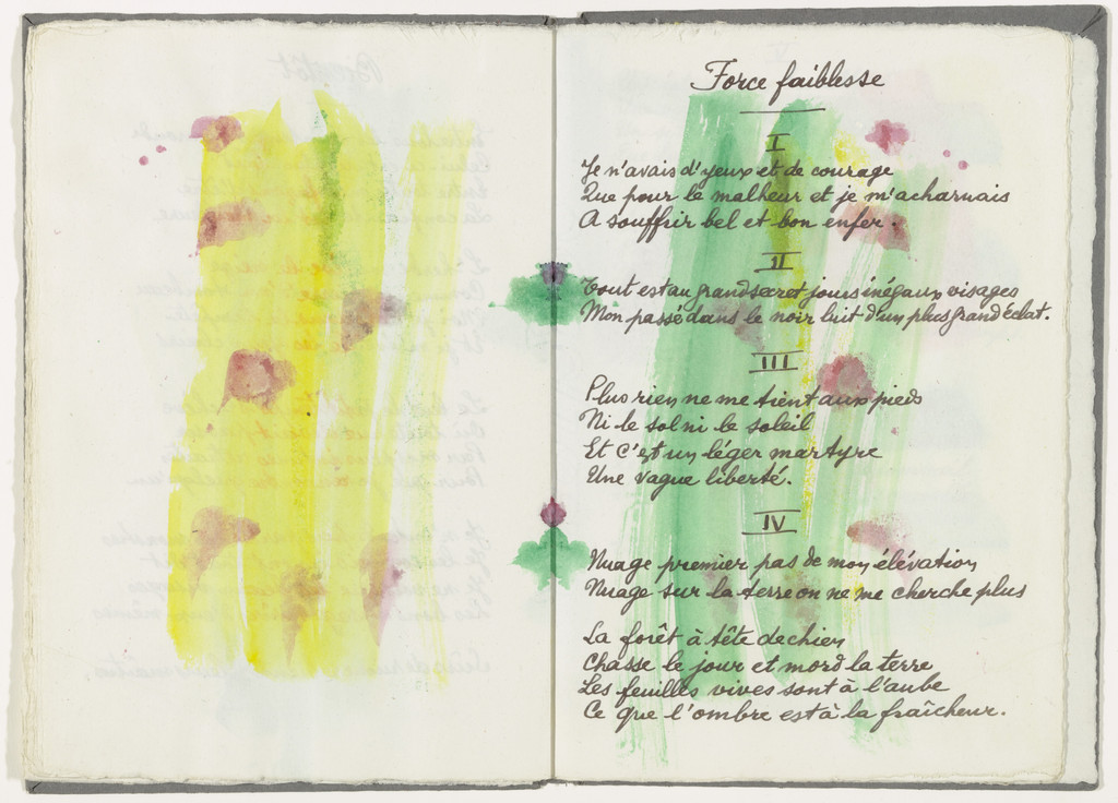 Text with double page decoration (folios 17 verso and 18) from the illustrated book Divers Poèmes du Livre Ouvert