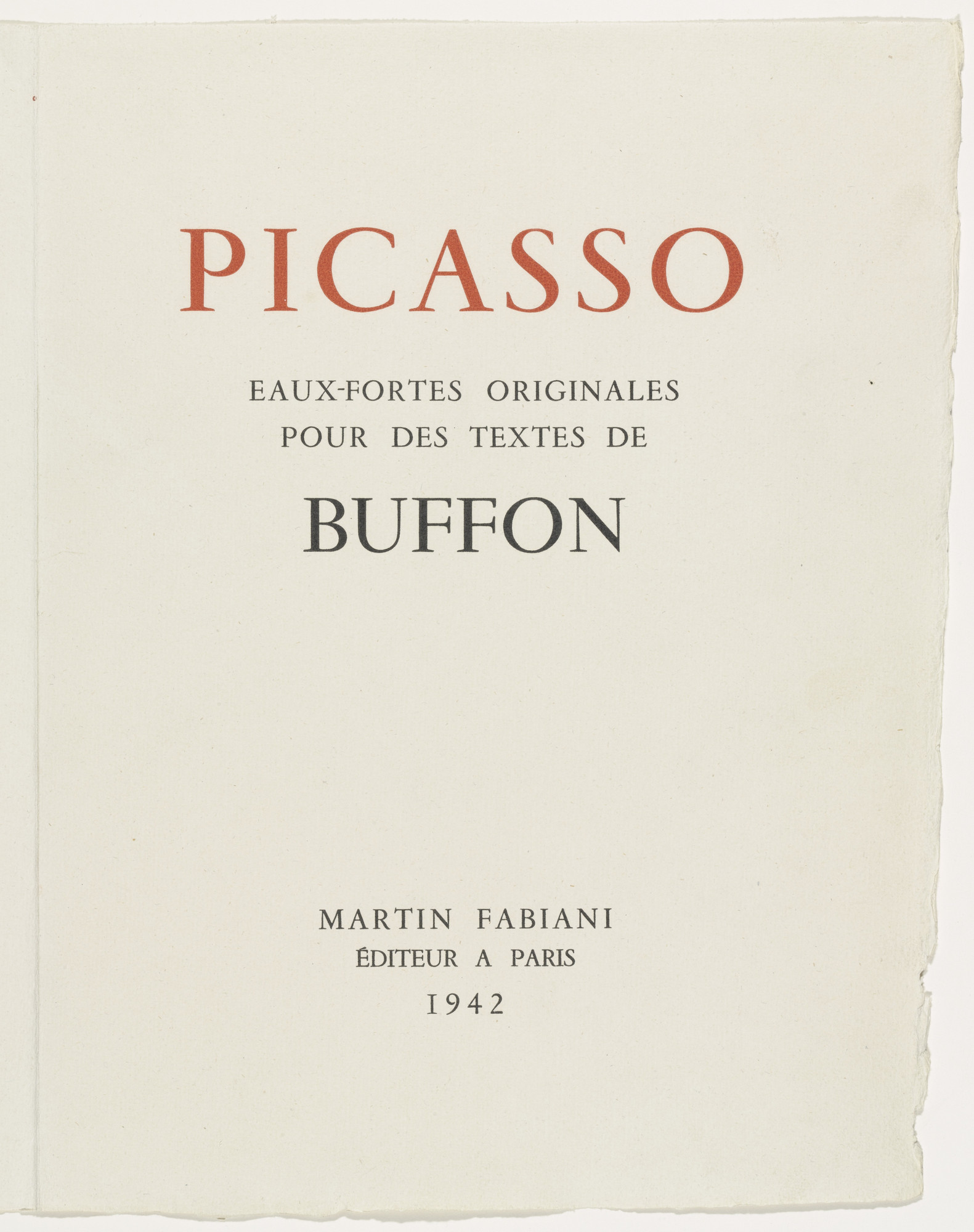 Pablo Picasso. Eaux-fortes originale pour des textes de Buffon (Histoire naturelle)