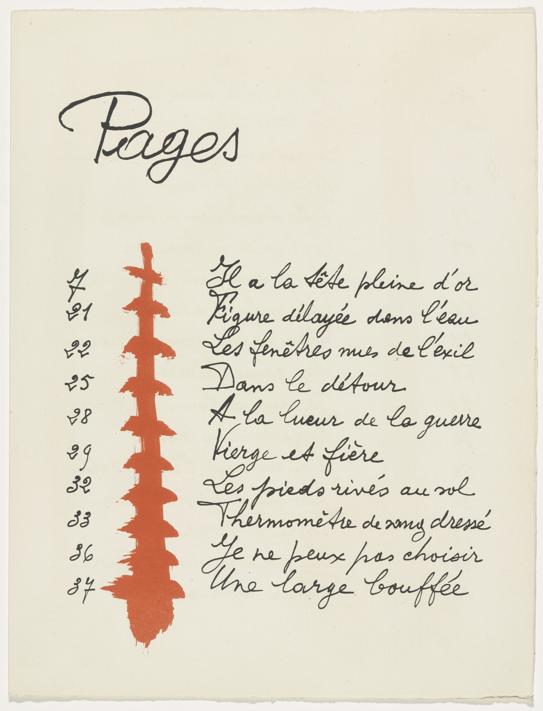 Pablo Picasso. Table of contents (page 121) from Le Chant des morts. 1945–48, published 1948