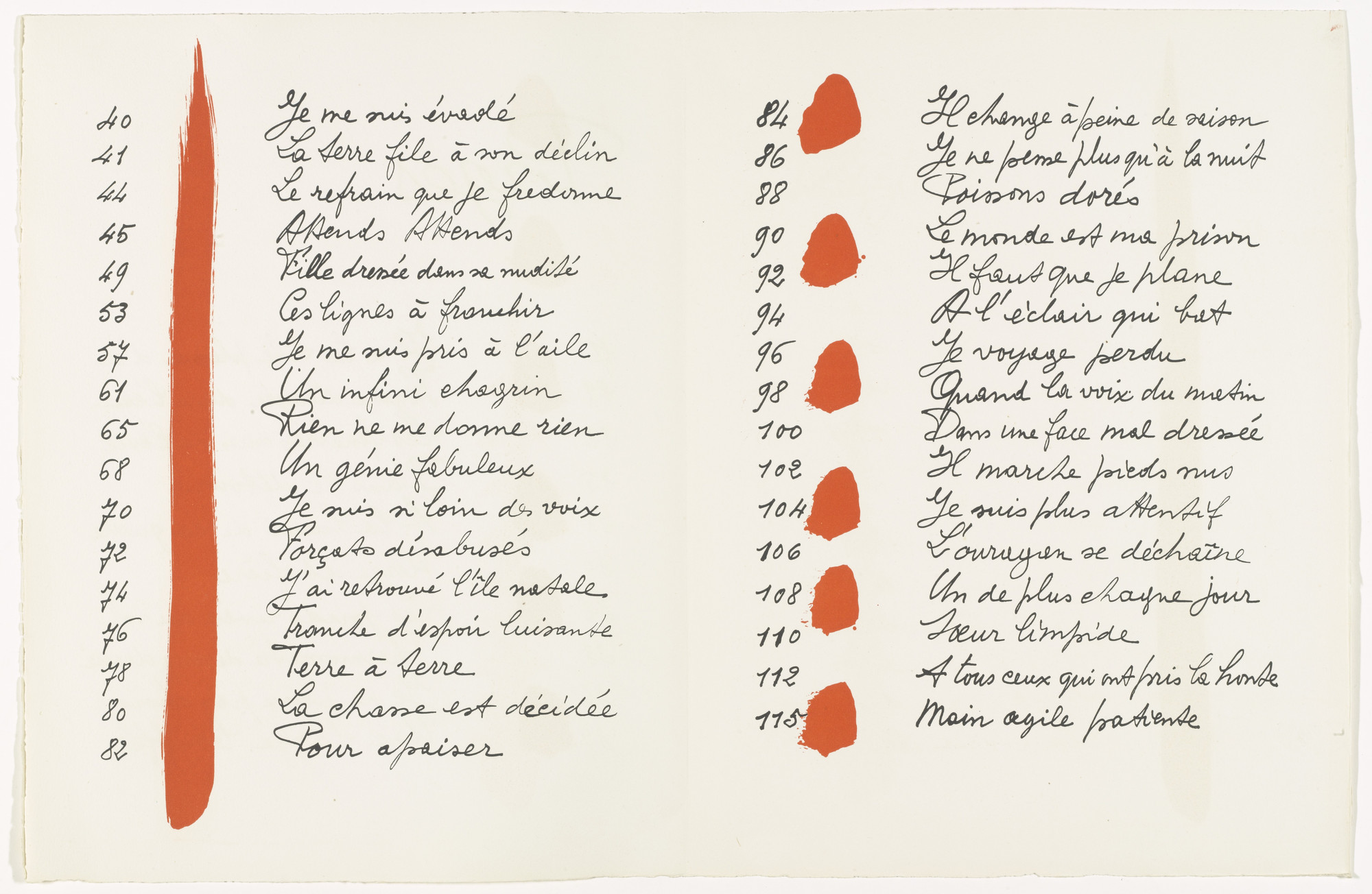 Pablo Picasso. Table of contents (pages 122–123) from Le Chant des morts