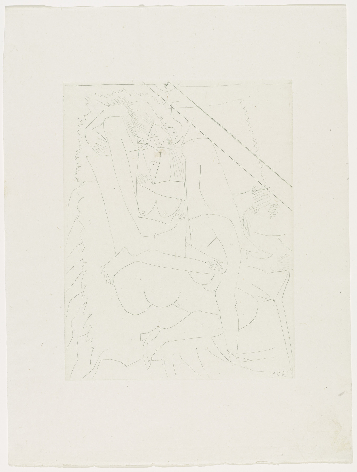 Pablo Picasso. Female Love (The Couple) (unbound variant frontispiece; proof from cancelled plate) from the illustrated book Dons des Féminines