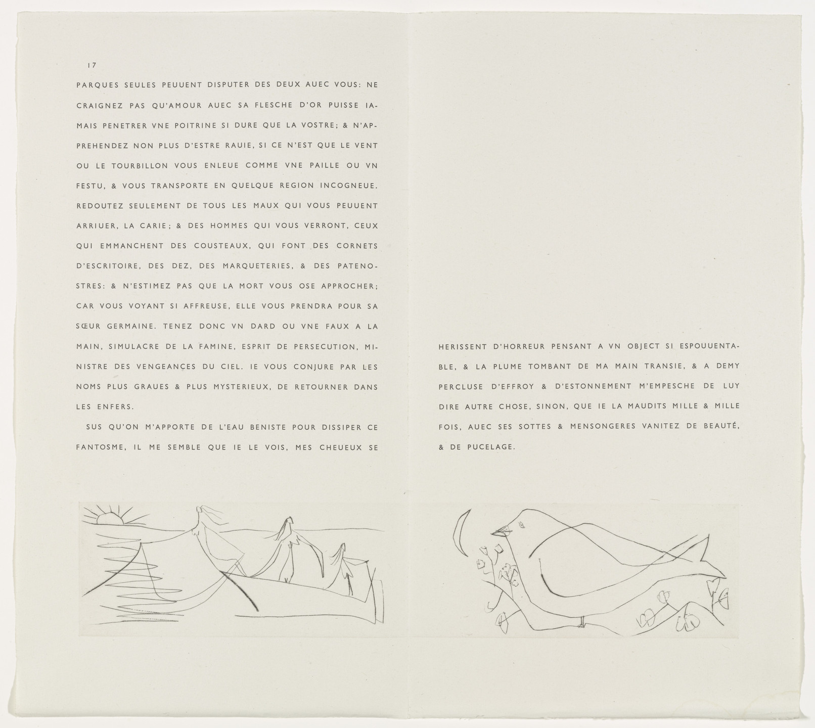 Pablo Picasso. Double page in-text plate (folios 17 verso and 18) from the illustrated book La Maigre. 1951-1952