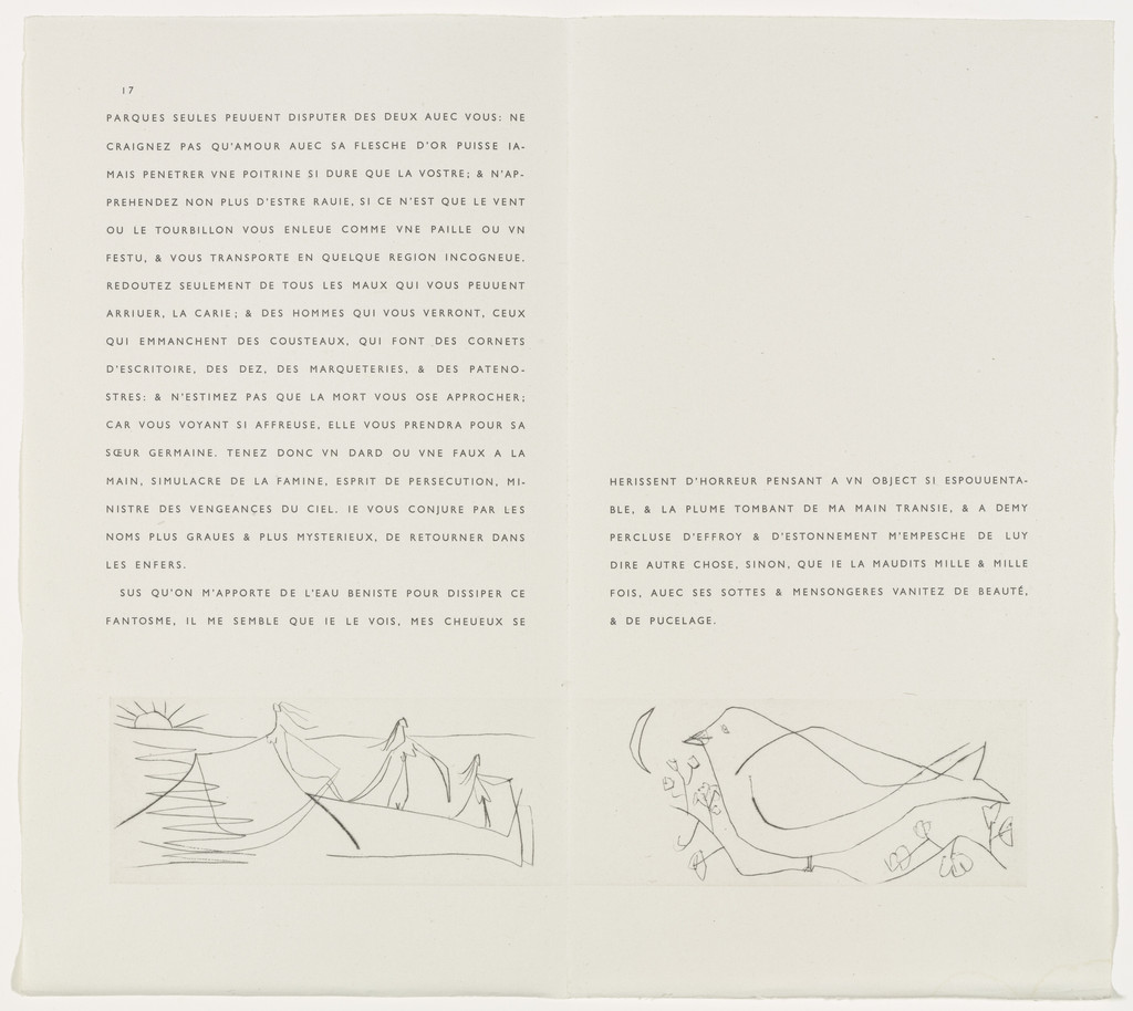 Double page in-text plate (folios 17 verso and 18) from the illustrated book La Maigre