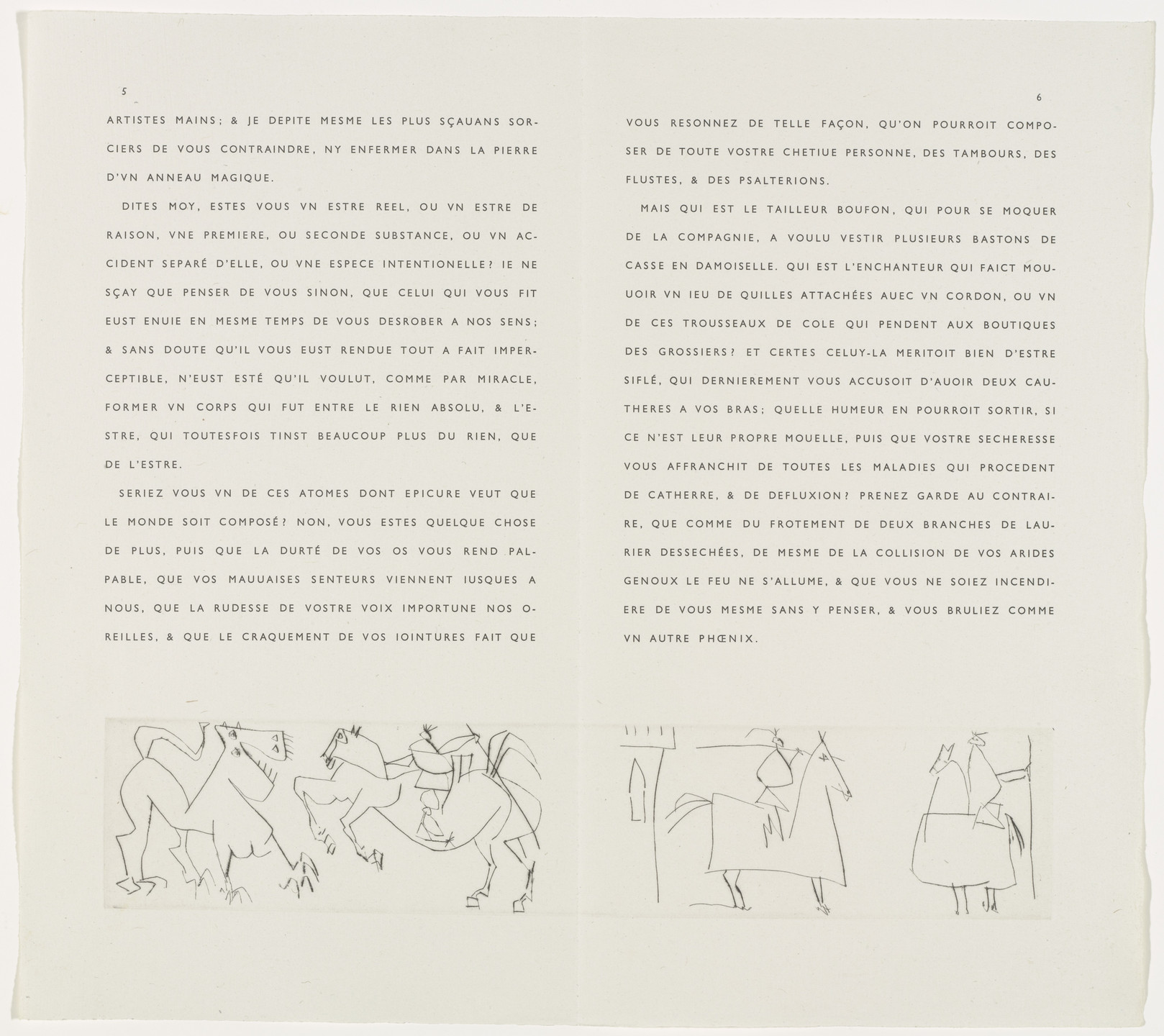 Pablo Picasso. Double page in-text plate (folios 5 verso and 6) from the illustrated book La Maigre. 1951-1952